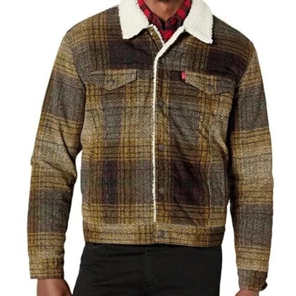Levi’s Sherpa-Lined Plaid Trucker Jacket - Size L - Picture 1 of 14